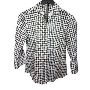 Hinson Wu womens black white geometric pattern long sleeve button down. Size 0